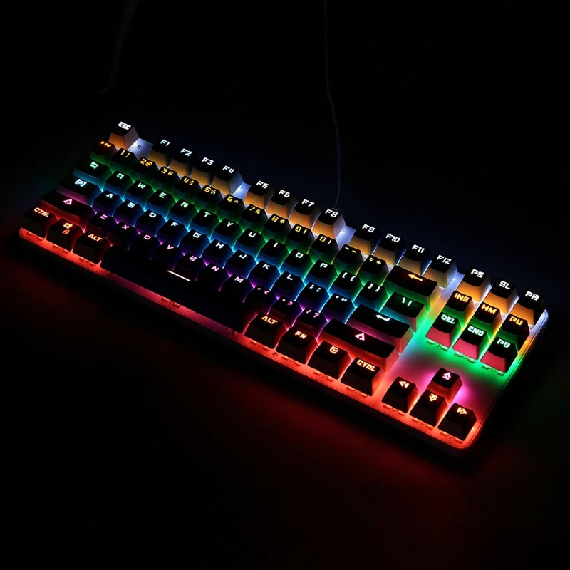 Wired Gaming Keyboard 87 Keys Mixed Light Mechanical Keyboard with Mechanical Blue Switch Suspension Button Blue+White - Image 5