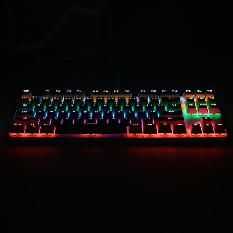 Wired Gaming Keyboard 87 Keys Mixed Light Mechanical Keyboard with Mechanical Blue Switch Suspension Button Blue+White - Image 2