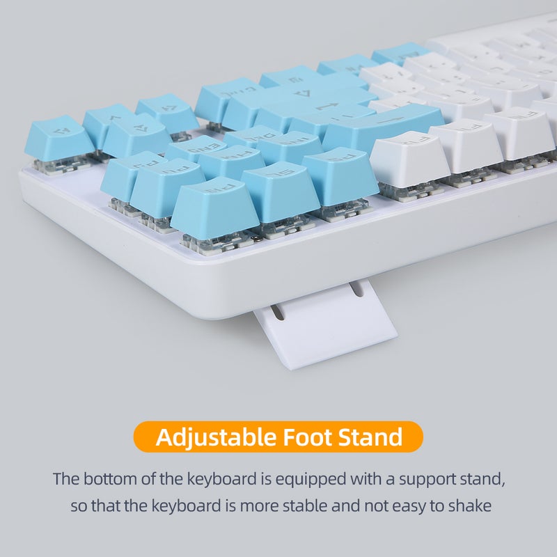Wired Gaming Keyboard 87 Keys Mixed Light Mechanical Keyboard with Mechanical Blue Switch Suspension Button Blue+White - Image 4