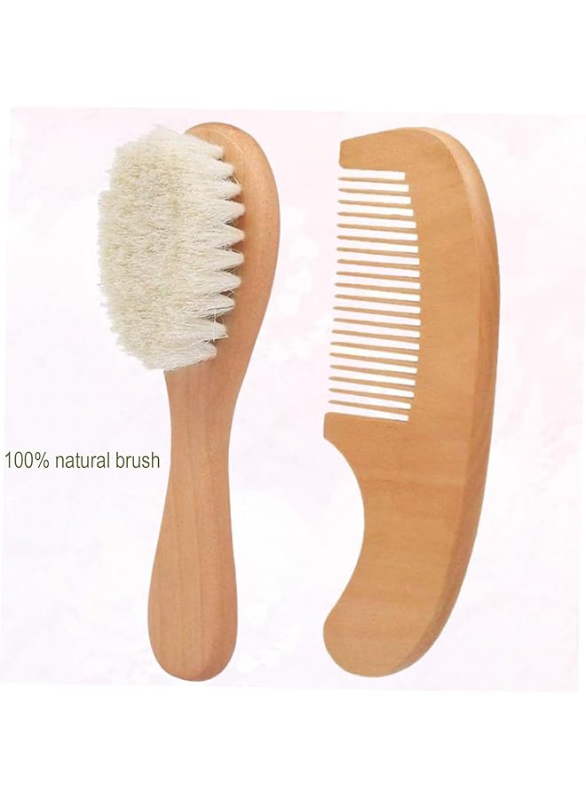 erorex Baby Hair Brush 2 Pcs Baby Brush And Comb Set Nature Lotus Wood With Soft Goat Bristle And Pear - Image 2