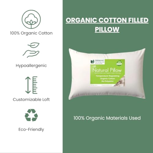 OrganicTextiles Organic Cotton Pillow with Organic Cotton Cover (Queen Size) GOTS Certified, Adjustable Loft, Head and Neck Pain Relief Support, Back Side Stomach Sleepers, Bed Pillow for Sleeping - Image 3
