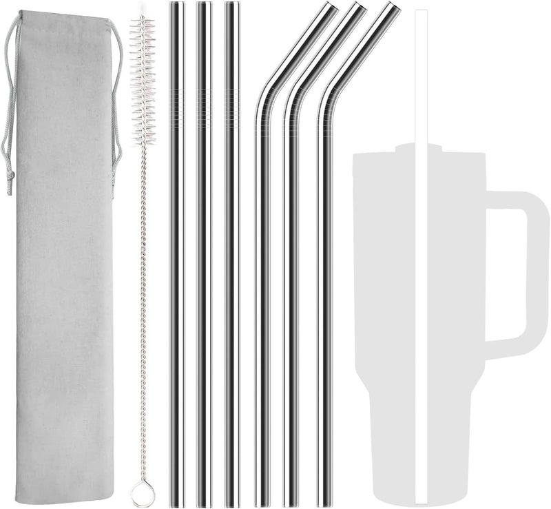 UDOGI 6 Pack Stainless Steel Straw Replacement 40 oz for Stanley Adventure Travel Tumbler, Reusable Straws with Cleaning Brush Compatible with Stanley 40oz Cup Tumbler - Image 1