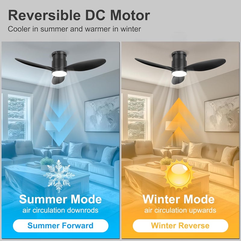 Ohniyou 42'' Flush Mount Ceiling Fans with Lights, Remote/App Control, Dimmable, Quiet Indoor/Outdoor Ceiling Fan for Covered Patio, Bedroom, Kitchen, Black - Image 4
