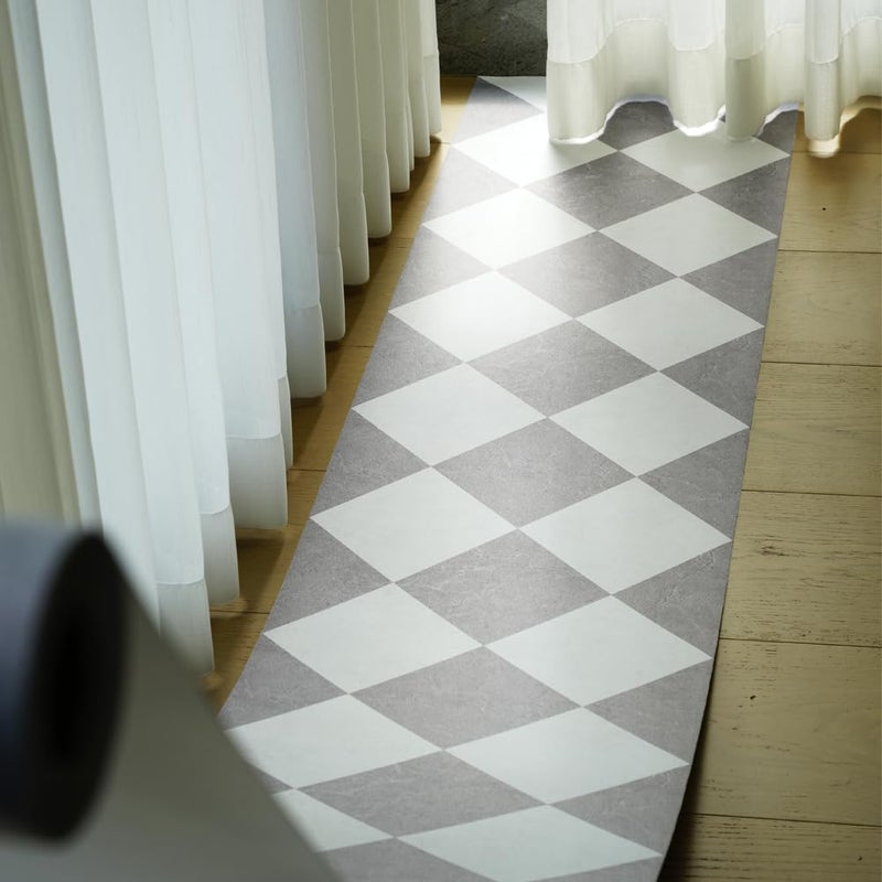 auxua Grey Vinyl Checked Flooring Roll â€“ Small Size (15.7â€ x 6.56ft) for 8.61 sq.ft Coverage, Seamless Grain Match, Hassle-Free Peel & Stick Tile Application, Ideal for Kitchens & Bathrooms - Image 2