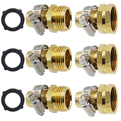 Triumpeek Garden Hose Repair Connector with Clamps, Set of 3 Aluminum Water Hose End Replacement Fit for 3/4" and 5/8" Garden Hose Fittings - Image 1