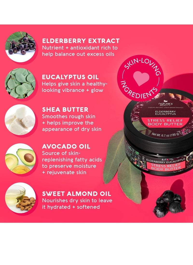 Nature's Beauty Nature's Beauty Elderberry Eucalyptus Stress Relief Body Butter Multi-Pack - Luxury Moisturizer, Unwind + Restore Your Skin, Made w/Shea Butter, Avocado + Sweet Almond Oil, 6.7 oz (2 Pack)  - Image 2