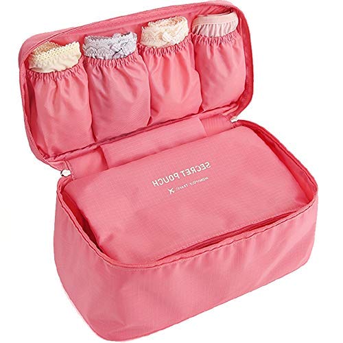 TS WITH TECHSUN Multifunctional Polyester Bra Innerwear Underwear Panties Toiletries Organizer Bag Slide Portable Cosmetics Makeup Lingerie Toiletry Travel Bag Pouch (Light Pink) - Image 1