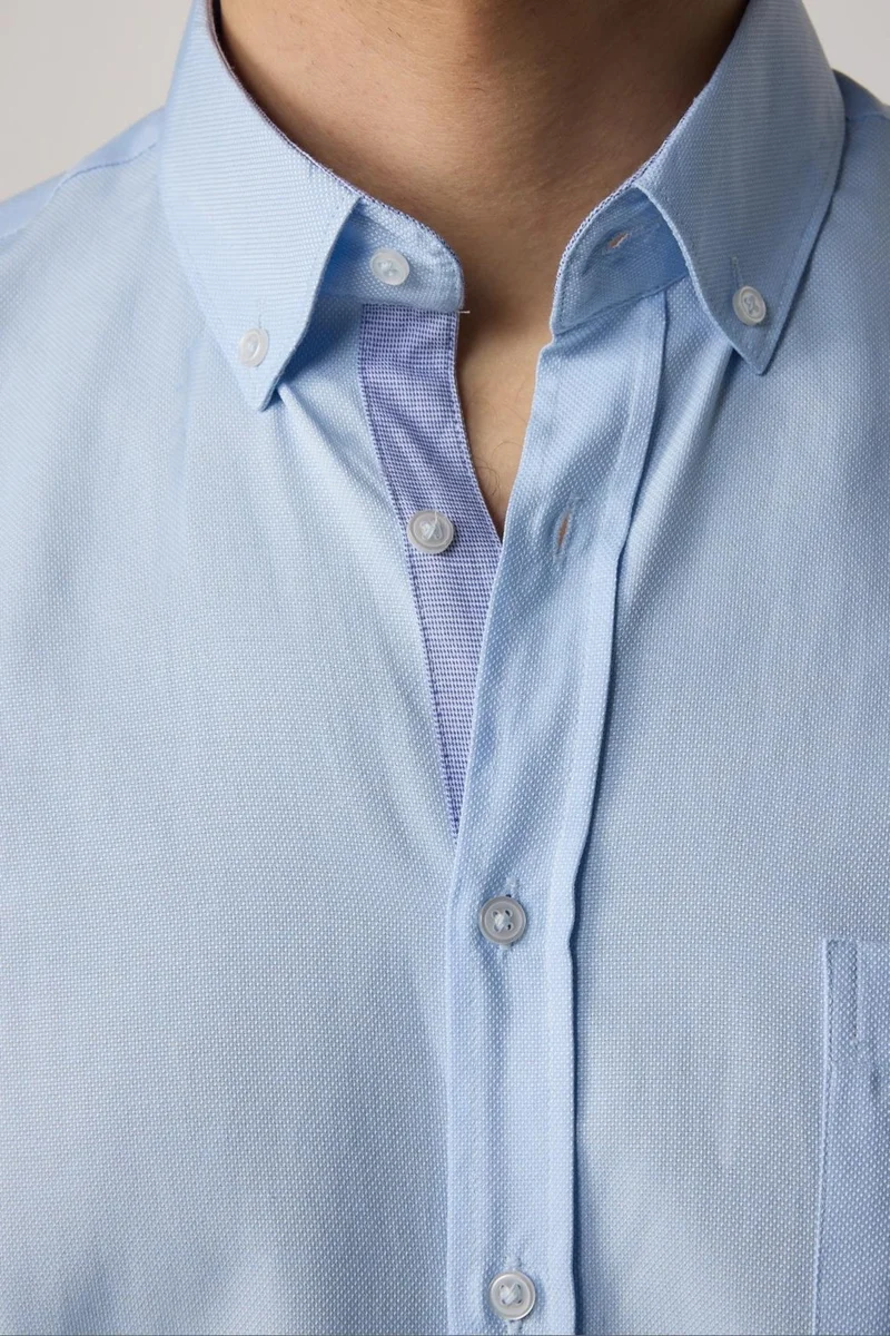 Tudors Classic Fit Button Collar Cotton Easy Iron Oxford Plain Blue Men's Shirt