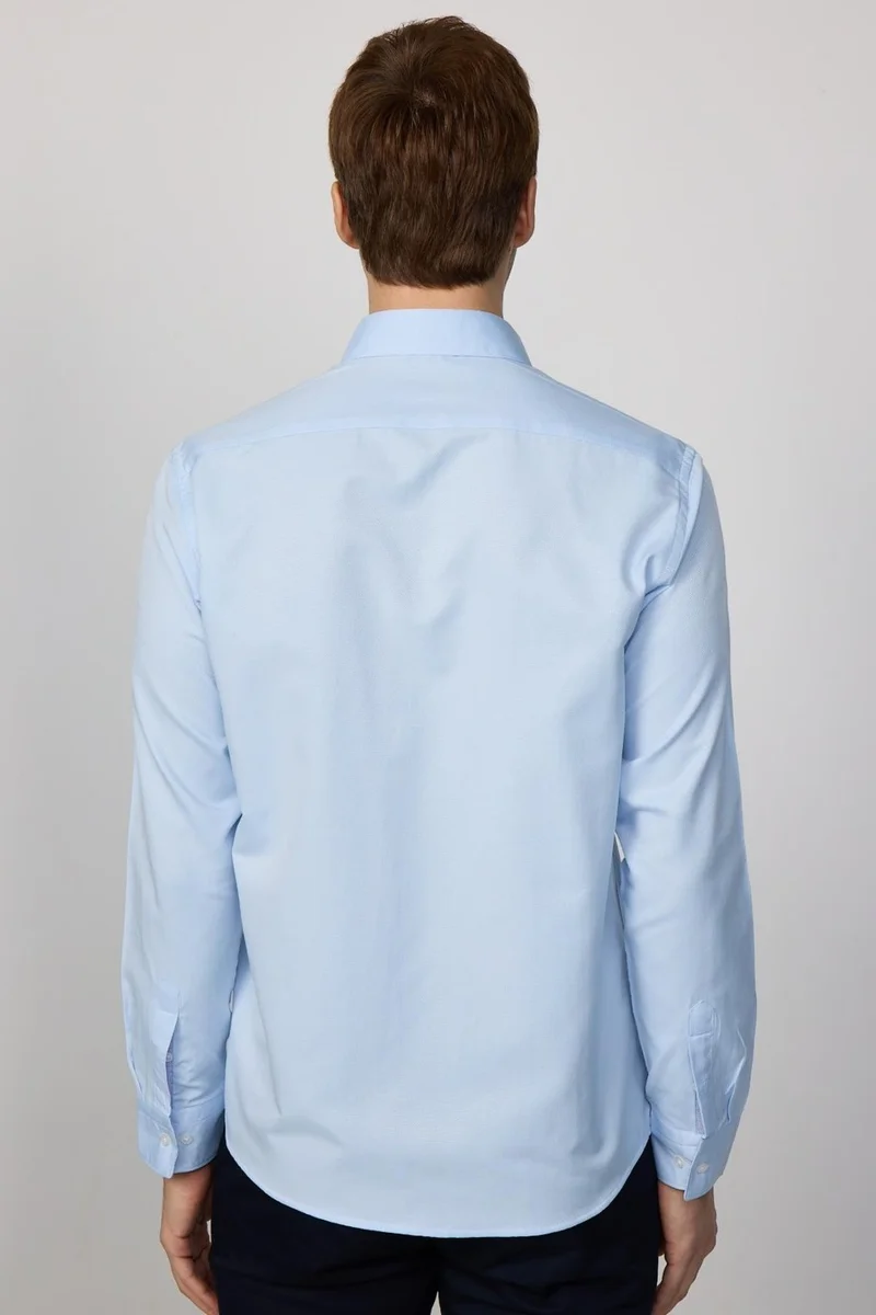 Tudors Classic Fit Button Collar Cotton Easy Iron Oxford Plain Blue Men's Shirt