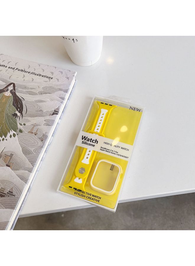 For Iwatch For Apple Watch Strap For ApplewatchS7/46/5/SE Knight 2-in -1 Watch Protective Case-Color:Yellow With White-Exterior Dimension:41mm