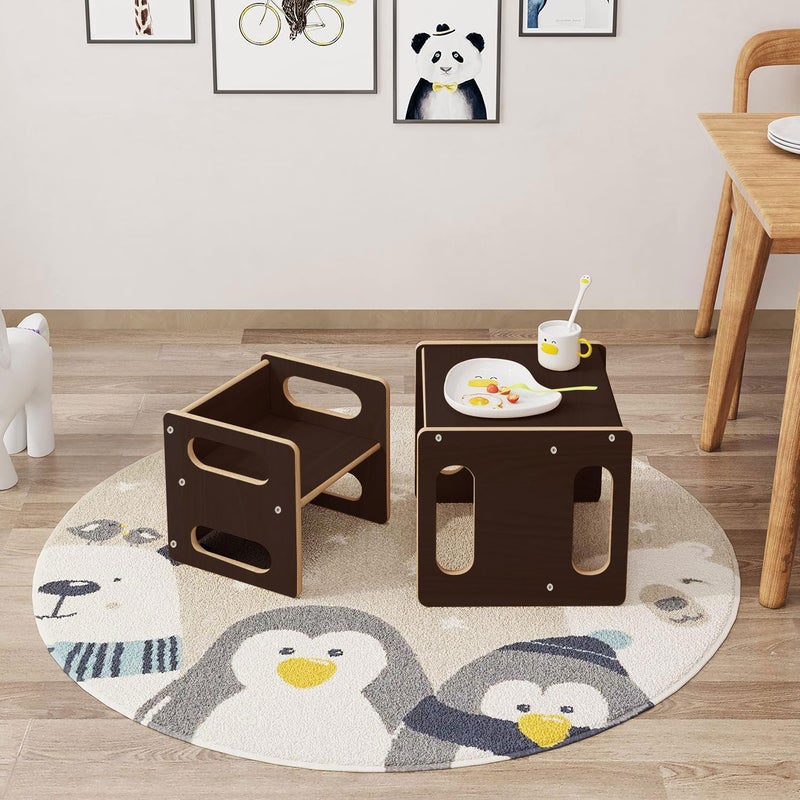 XCSOURCE XSOURCE Wooden Table and Chair Set for Toddlers, Folding Furniture Set, Study Table With Chair Set, Suitable for 2 to 10 Years (Brown) - Image 2