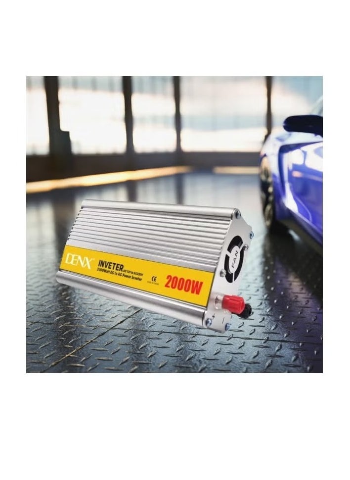 دينكس - محول طاقة DENX DX129 للسيارات بقوة 2000 واط لتحويل التيار من 12 فولت إلى 220 فولت مع منفذ USB وشاحن سريع - Image 1