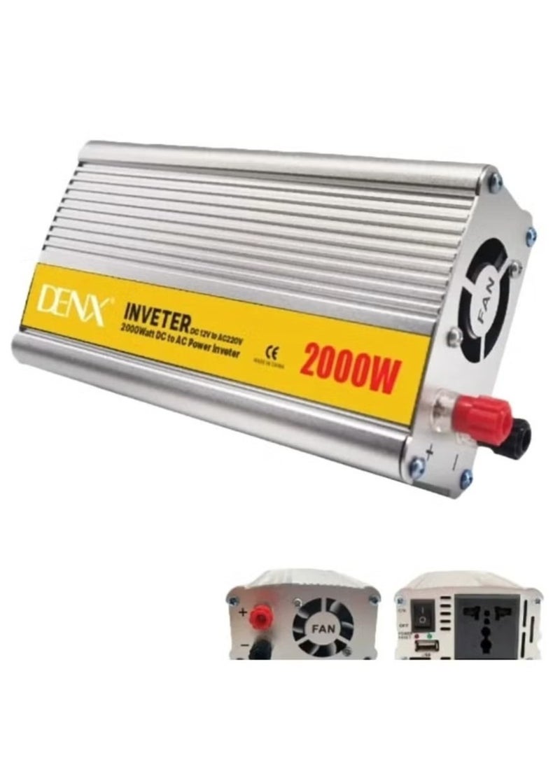 دينكس - محول طاقة DENX DX129 للسيارات بقوة 2000 واط لتحويل التيار من 12 فولت إلى 220 فولت مع منفذ USB وشاحن سريع - Image 1