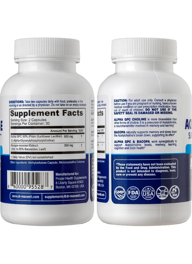 Dr. Maxwell Dr. Maxwell Acetylcholine, Alpha GPC Choline 600mg + Bacopa, Better Than Each Alone. More Reliable Acetylcholine (Supports Memory & Learning) Supplement, 60 Capsules  - Image 2