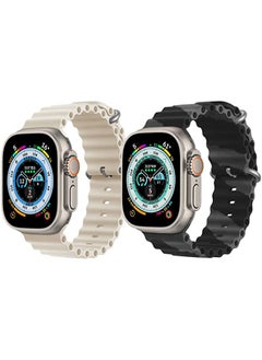 vesus Silicone Ocean Band Strap for Apple Watch Ultra 8 49mm Off White Single Color Strap with Black/Gray Double Line Strap Set of 2 