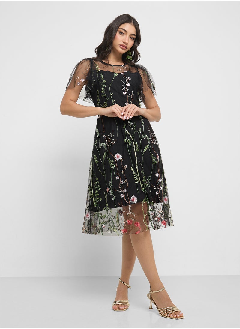 ELLA Floral Embroidered Dress  - Image 1