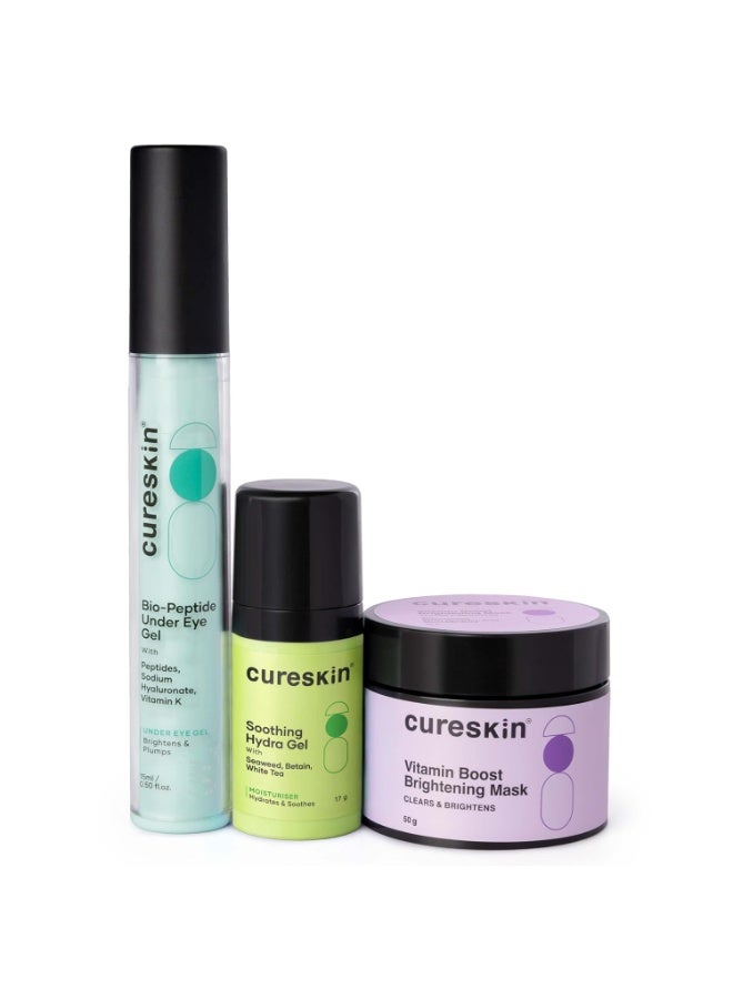 Cureskin 3-in-1 Skin Radiance Kit | Under Eye Gel 15ml + Vitamin Boost D-Tan Mask 50g + Soothing Hydration Gel 17g - Image 1