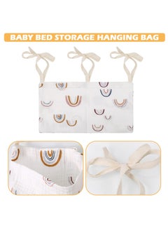 SYOSI SYOSI Hanging Storage Bag for Baby Bedside, Linen Baby Nursery Organizer, Small Baby Crib Organizer Bag with 2 Pockets, Baby Hanging Storage Bag for Bottles, Toys, Diapers and Nipples (Rainbow)  - Image 3