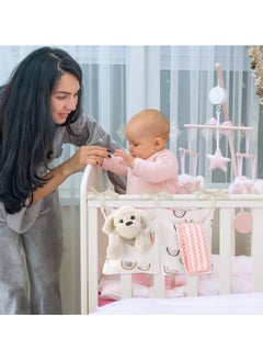 SYOSI SYOSI Hanging Storage Bag for Baby Bedside, Linen Baby Nursery Organizer, Small Baby Crib Organizer Bag with 2 Pockets, Baby Hanging Storage Bag for Bottles, Toys, Diapers and Nipples (Rainbow)  - Image 4