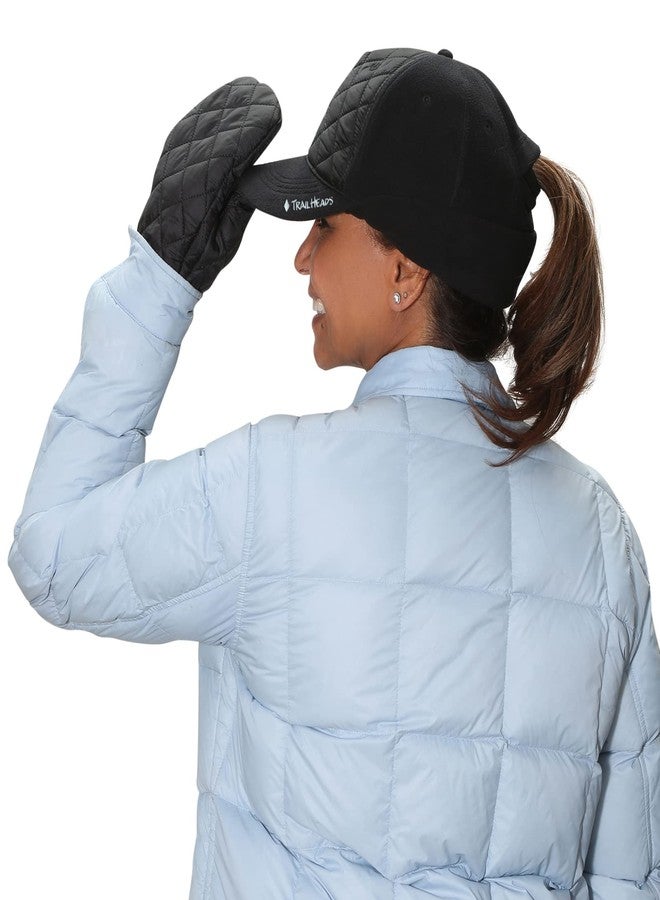 TrailHeads Women's Gift Set - Quilted Winter Ponytail Trucker hat - Quilted Mittens - black (small) - Image 1