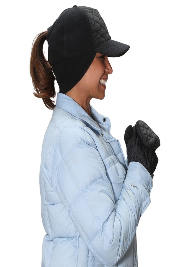 TrailHeads Women's Gift Set - Quilted Winter Ponytail Trucker hat - Quilted Mittens - black (small) - Image 4
