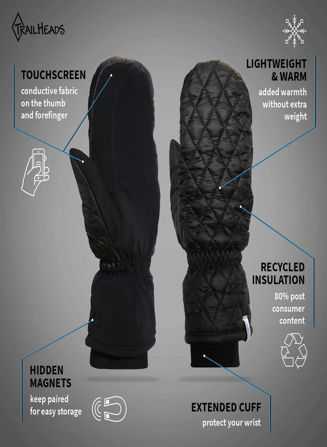 TrailHeads Women's Gift Set - Quilted Winter Ponytail Trucker hat - Quilted Mittens - black (small) - Image 3