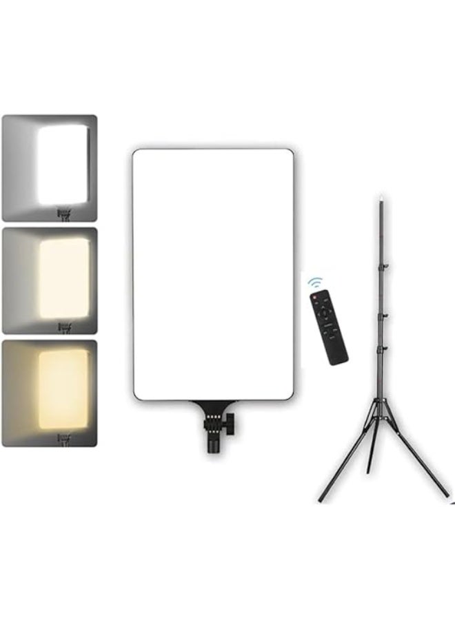 White Soft LED Video Light with Remote Control and 2-Meter Metal Stand – Rectangular Design for Smartphones and Cameras, Ideal for YouTube Videos - Image 1