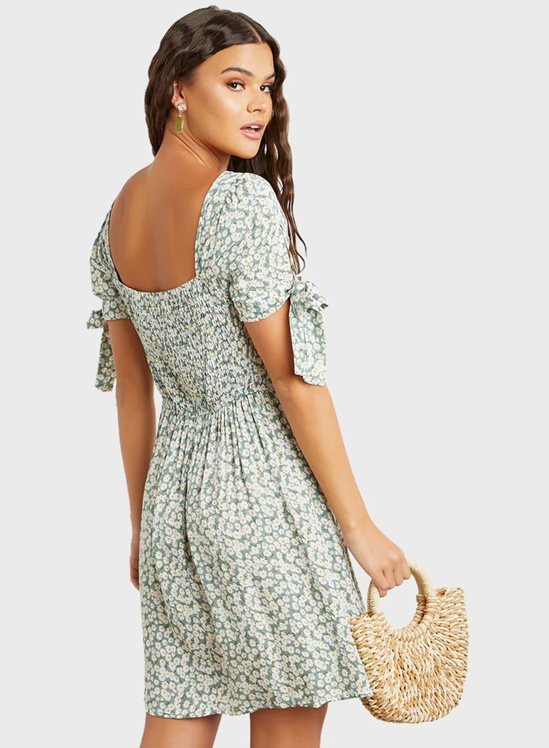 Styli Square Neck Printed Dress