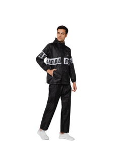 THE CLOWNFISH THE CLOWNFISH Road Rider Men's Casual Style Waterproof Raincoat Polyester Double Coating Reversible Rain Suit With Hood&Inner Mobile Pocket. Set Of Top&Bottom. Printed Plastic Pouch (Black,X-Large)  - Image 1