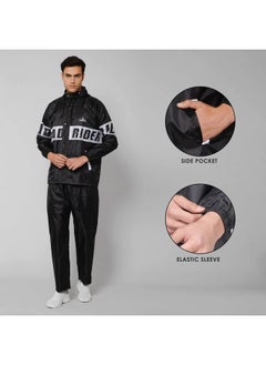 THE CLOWNFISH THE CLOWNFISH Road Rider Men's Casual Style Waterproof Raincoat Polyester Double Coating Reversible Rain Suit With Hood&Inner Mobile Pocket. Set Of Top&Bottom. Printed Plastic Pouch (Black,X-Large)  - Image 4