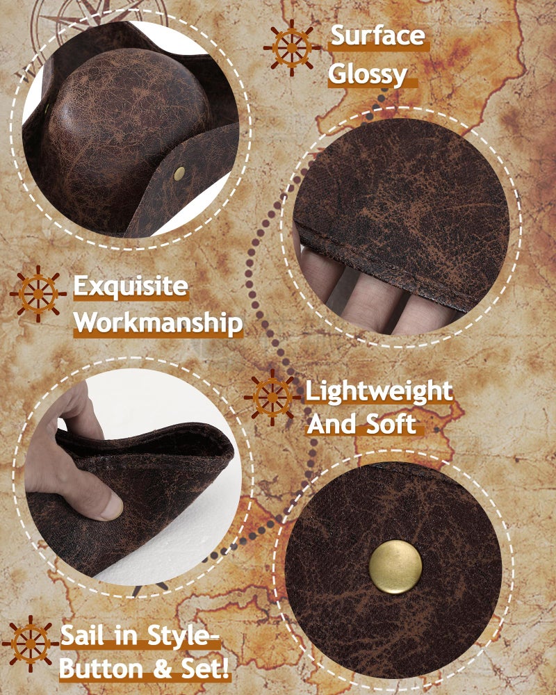 WooHand Pirate Hat and Accessories Set with Eye Patch Necklace Sash Leather Bracelets for Men Women Pirate Costume Halloween Cosplay Renaissance Outfit - Image 5
