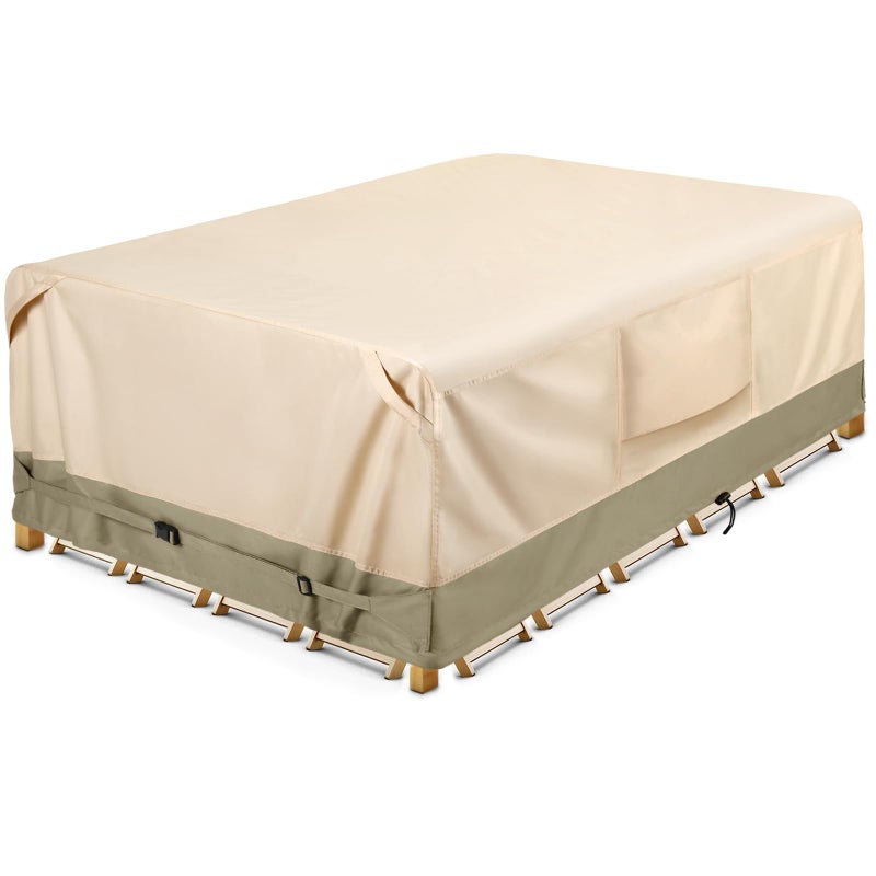 COSFLY غطاء أثاث خارجي مقاوم للماء من COSFLY للأثاث الثقيل للحدائق لطاولة ومجموعة كراسي بحجم 108L x 82W بوصة من قماش أكسفورد 600D مع حزام قابل للتعديل