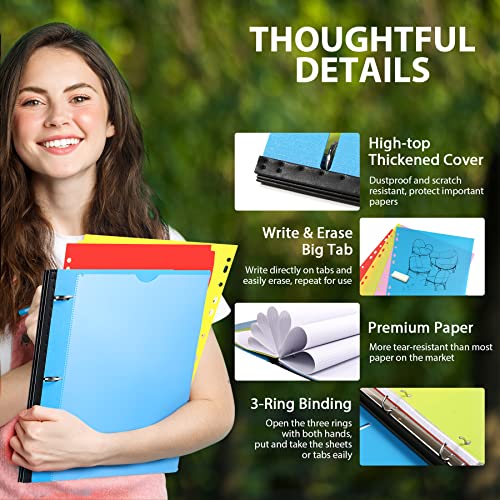 WOT I 1-Pack Telescoping 3 Ring Binder Notebook - Customizable Cover, 5 Dividers & Pocket Folder in One Slim Organizer (60 Sheets Included), Blue - Image 4