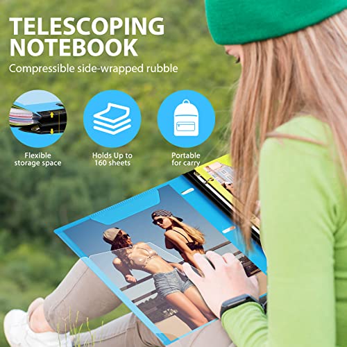 WOT I 1-Pack Telescoping 3 Ring Binder Notebook - Customizable Cover, 5 Dividers & Pocket Folder in One Slim Organizer (60 Sheets Included), Blue - Image 2