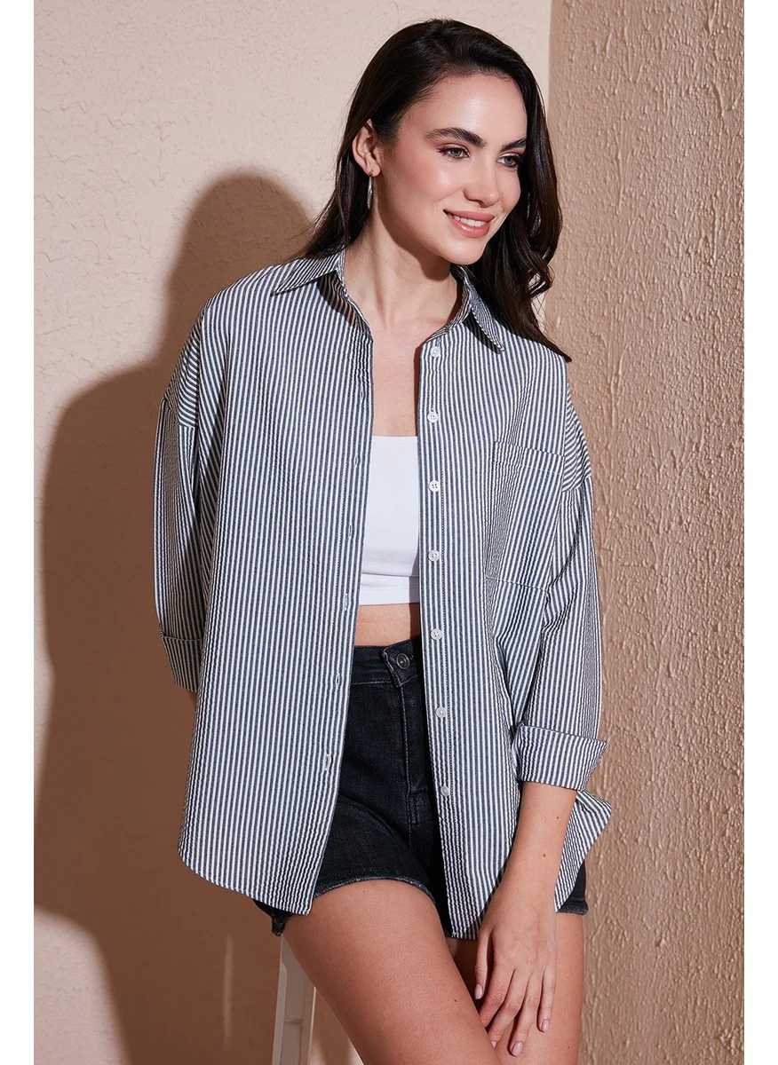 Lela Regular Fit Long Sleeve Pocket Striped Shirt Women's Shirt 6772895