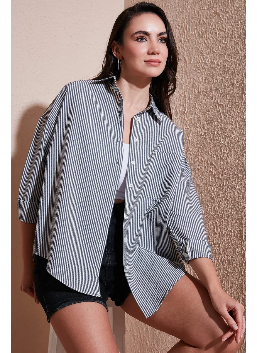 Lela Regular Fit Long Sleeve Pocket Striped Shirt Women's Shirt 6772895