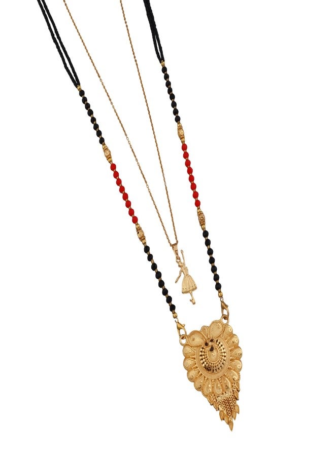 MALKYN Women's Gold Plated Peacock Motif Mangalsutra and Ballerina Pendant Layered Necklace Set, Traditional Indian Black Beaded Jewelry for Wedding and Festive Outfit-MD-066 - Image 1