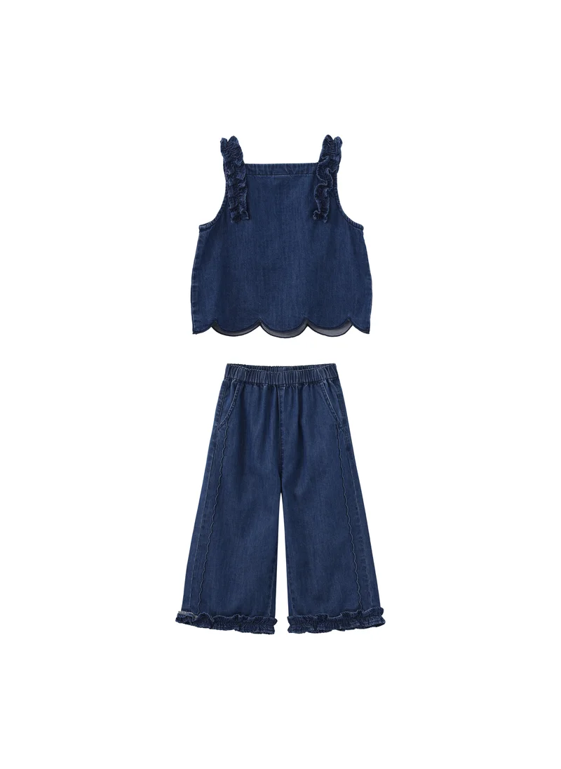 Balabala Kids Girls Denim short sleeve suit