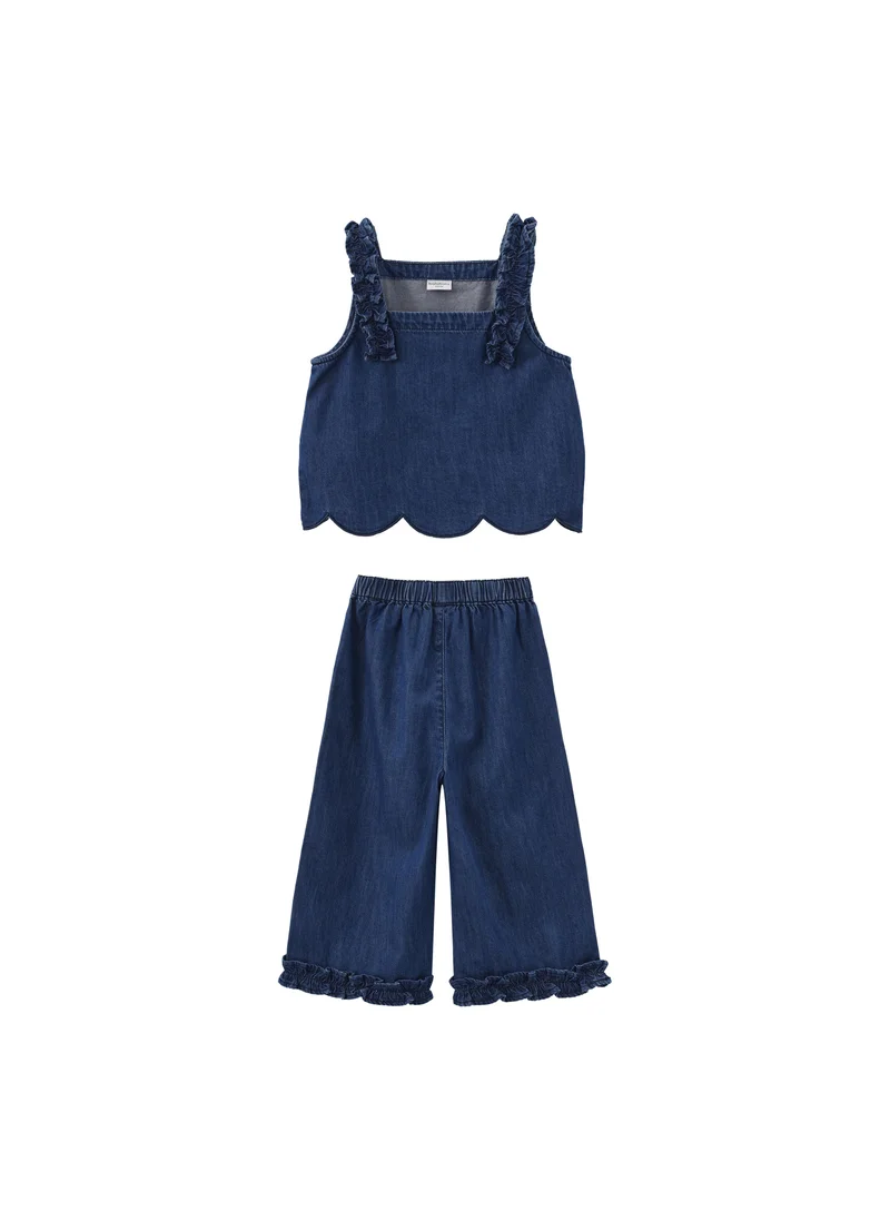 Balabala Dark Blue Kids Girls Denim short sleeve suit for Women | Best Price UAE