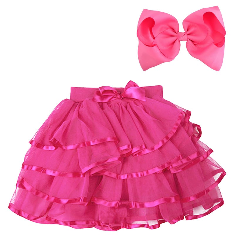 BGFKS 4 Layered Tulle Tutu Skirt for Girls with Matching Hairbow,Girl Ballet Tutu Skirt (Rose, 7-10 Years) - Image 1