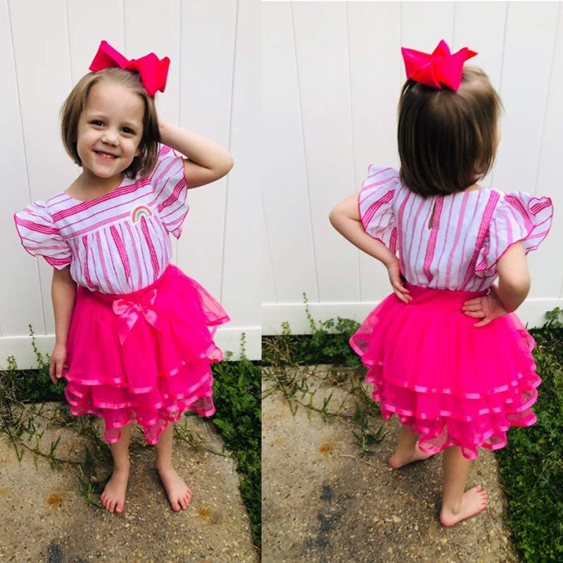 BGFKS 4 Layered Tulle Tutu Skirt for Girls with Matching Hairbow,Girl Ballet Tutu Skirt (Rose, 7-10 Years) - Image 2