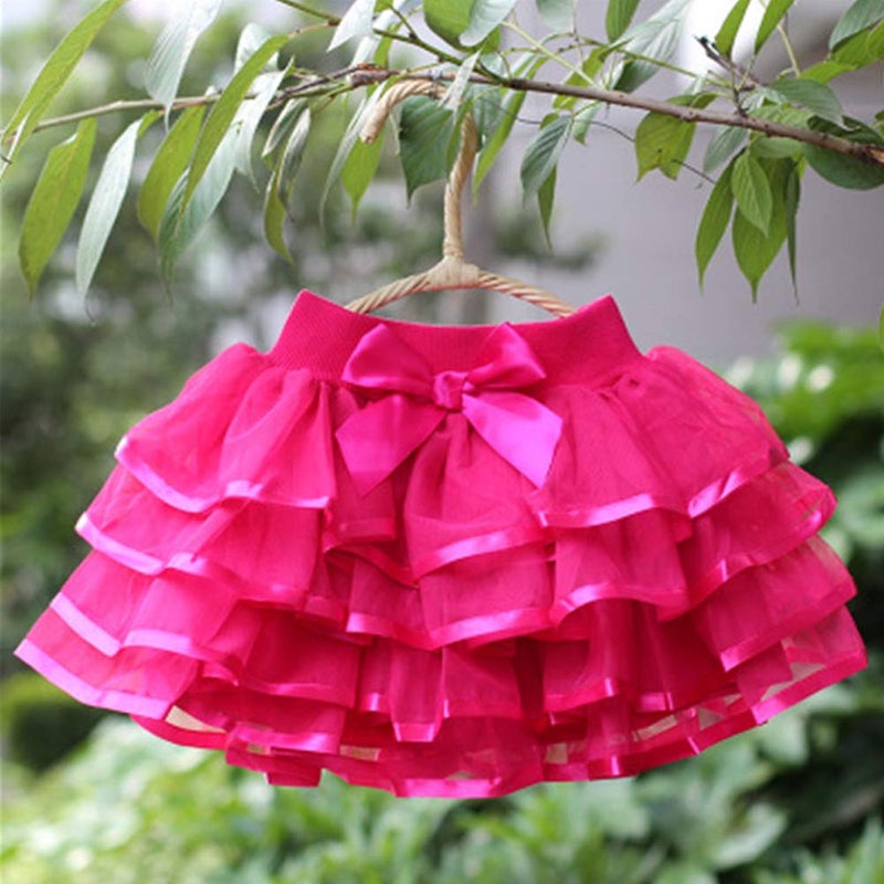 BGFKS 4 Layered Tulle Tutu Skirt for Girls with Matching Hairbow,Girl Ballet Tutu Skirt (Rose, 7-10 Years) - Image 3