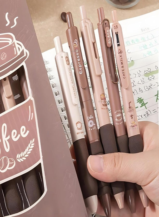 Krifa Enterprise Coffee Theme Kawaii Gel Pens Set – 0.5mm Retractable Blue Ink Pens for Girls & Boys – Korean Japanese Aesthetic Stationery for School, College & Office – Cute Pens for Teenagers. - Image 2