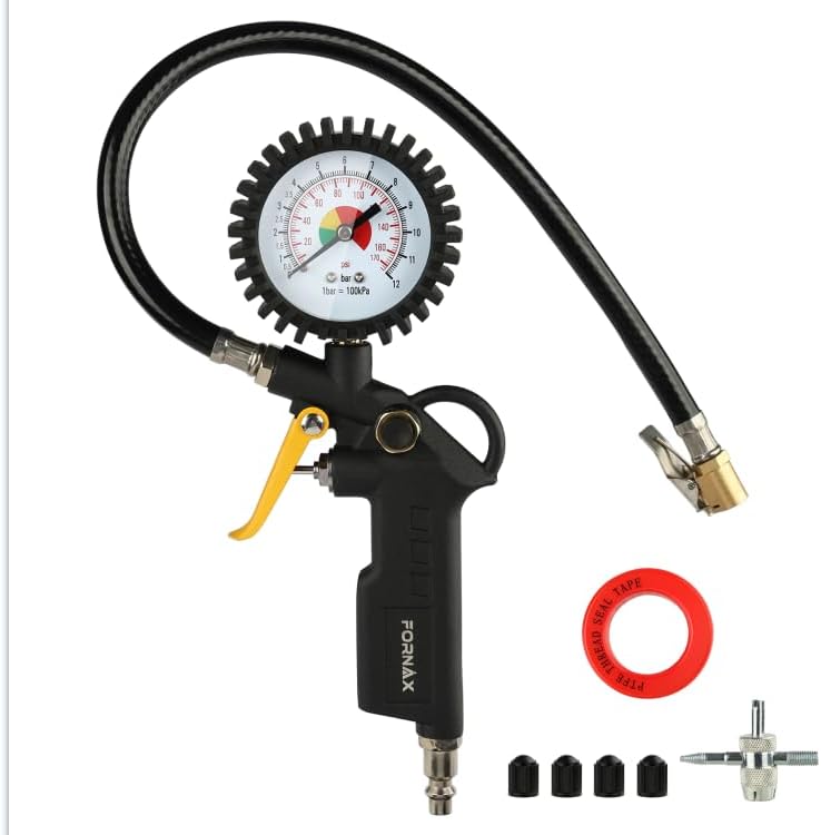 FORNAX Tire Inflator with Pressure Gauge, 170 PSI Air Chuck, and Durable Rubber Hose - Image 1