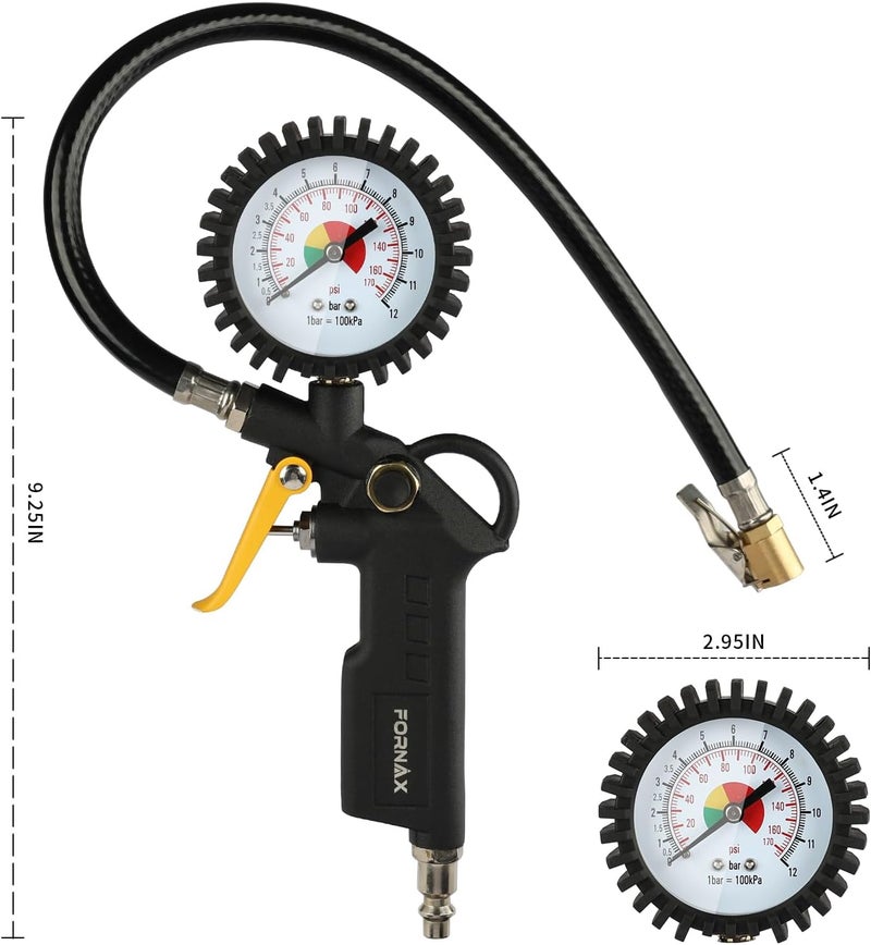FORNAX Tire Inflator with Pressure Gauge, 170 PSI Air Chuck, and Durable Rubber Hose - Image 2