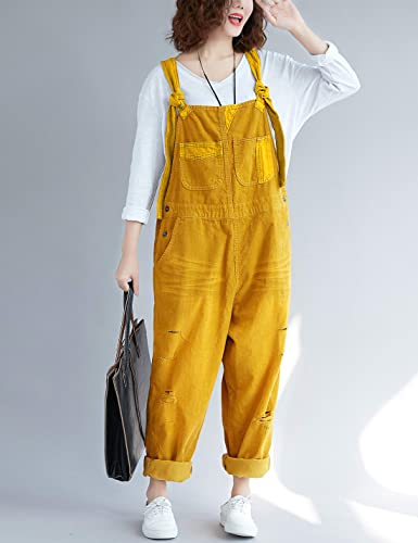 Yeokou Women's Loose Baggy Denim Wide Leg Drop Crotch Jumpsuit Rompers Overalls (One Size, Style 26 Yellow) - Image 4