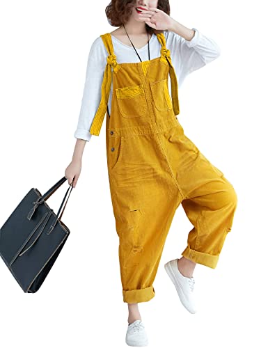 Yeokou Women's Loose Baggy Denim Wide Leg Drop Crotch Jumpsuit Rompers Overalls (One Size, Style 26 Yellow) - Image 1
