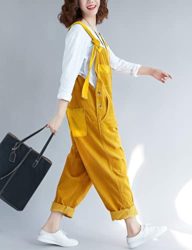 Yeokou Women's Loose Baggy Denim Wide Leg Drop Crotch Jumpsuit Rompers Overalls (One Size, Style 26 Yellow) - Image 3