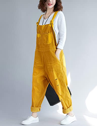 Yeokou Women's Loose Baggy Denim Wide Leg Drop Crotch Jumpsuit Rompers Overalls (One Size, Style 26 Yellow) - Image 2