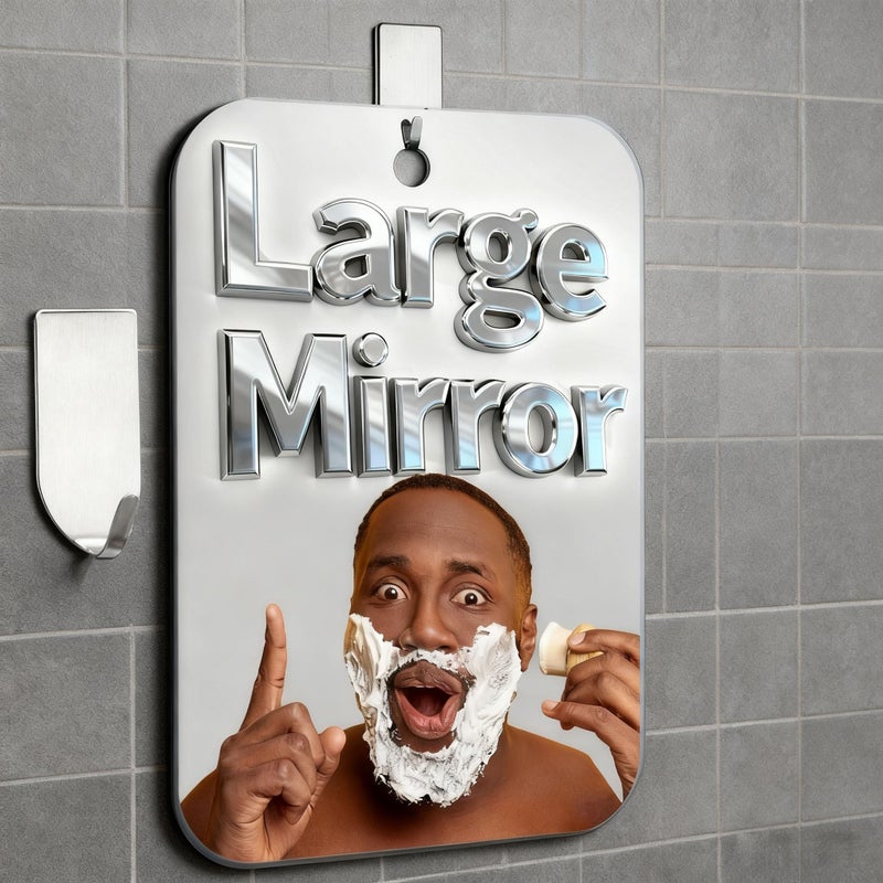 VXKZF Shatterproof Shower Mirror Fogless for Shaving,(Large,1 Pcs 11x8 in) Anti Fog Shaving Mirror No Fog Free Holder NO-Drilling Waterproof, Small Wall Mounted Bathroom Accessories Camping Hanging Men - Image 1